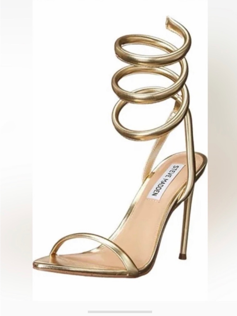 Steve Madden Metallic Gold Spiral-Ankle Stiletto Sandals